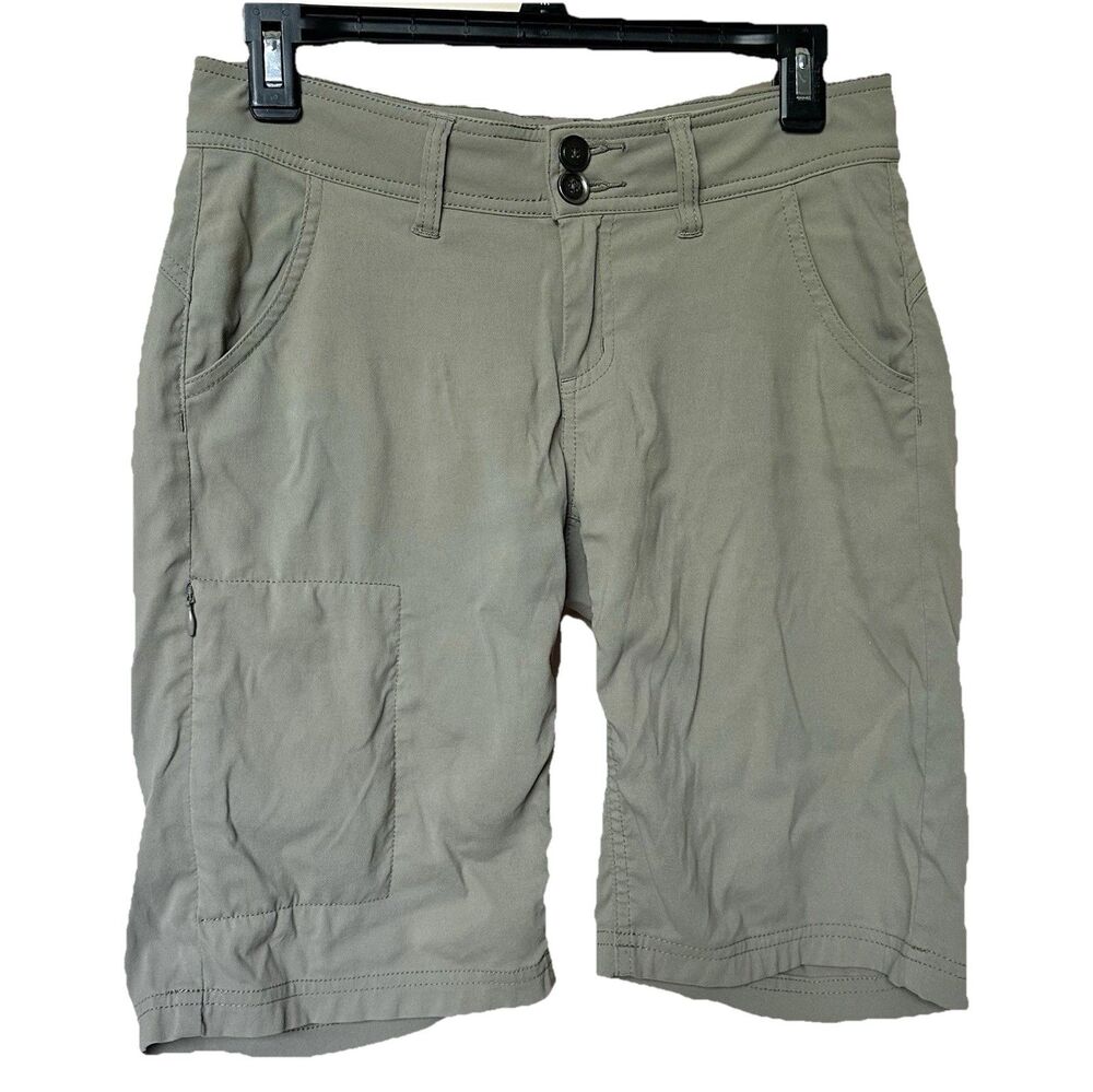 PrAna Bermuda Shorts Size 0 XS Tan Stretch Hiking Outdoors Gorpcore Safari Camp
